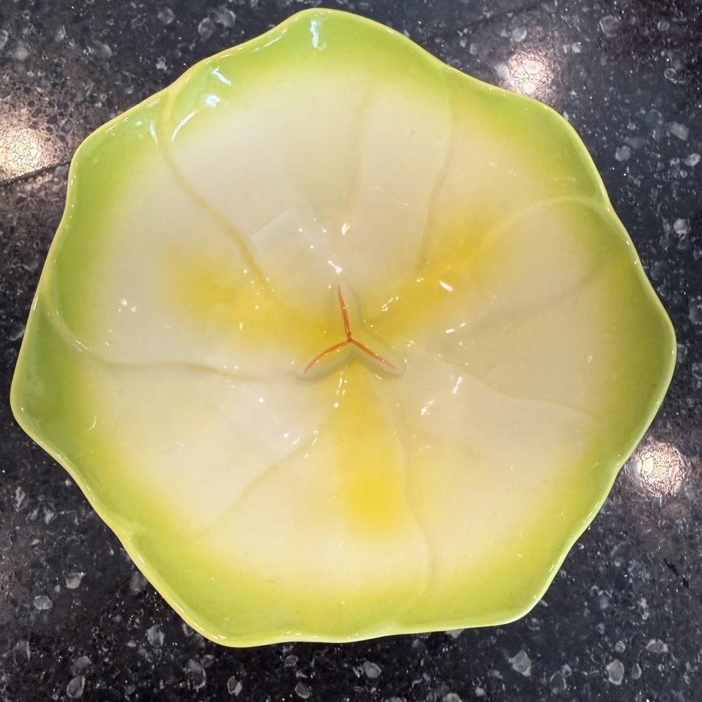 Mustardseed and Moonshine Green and Yellow Ceramic Trinket Bowl
